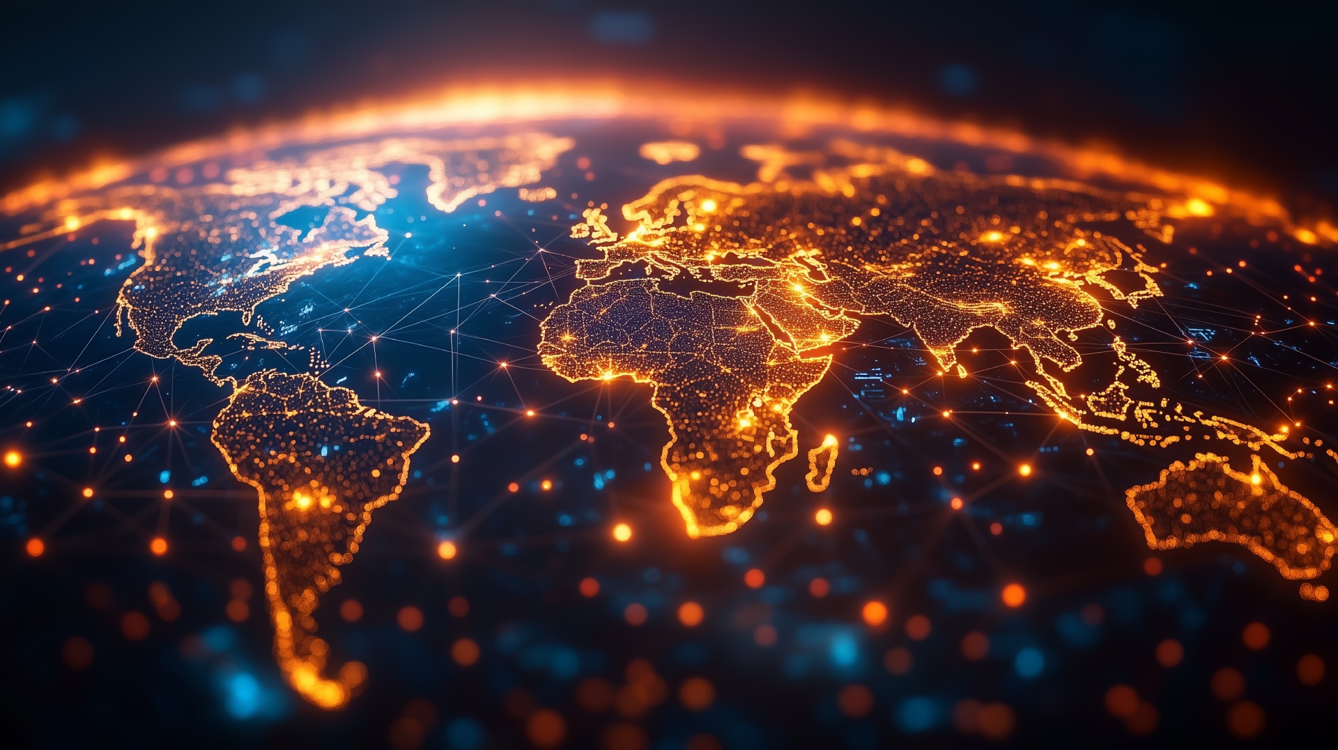 Weltkarte mit leuchtenden Konturen